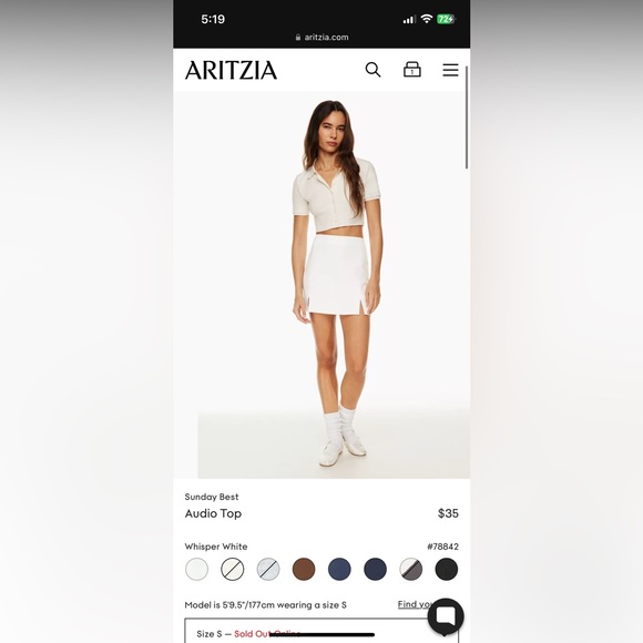 Aritzia Sunday best Audio top white size small - Picture 2 of 4